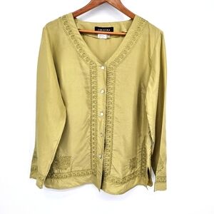 Christina Hope Gold Vintage Silk Embroiderd Button Up Blouse Womens Size 10